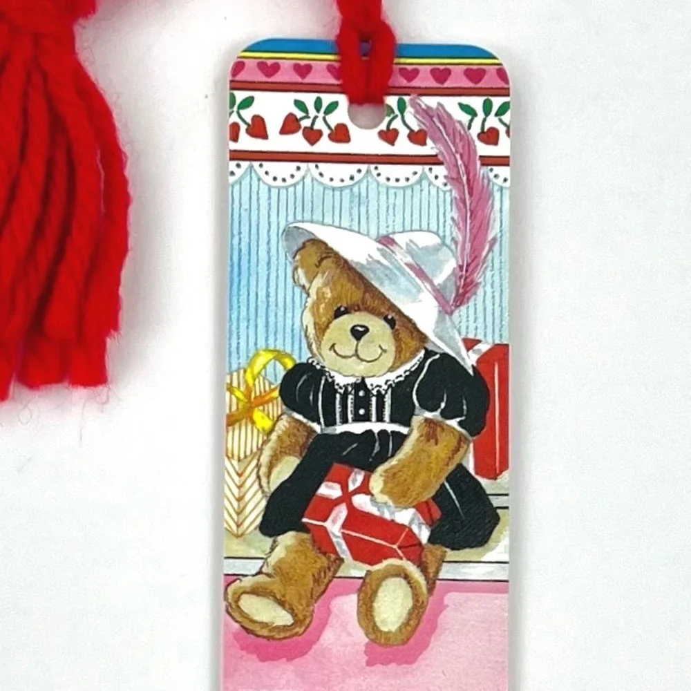 Vintage 1985 Sunshine‎ Thoughts Teddy Bear Shopping Bookmark Antioch Red Tassel